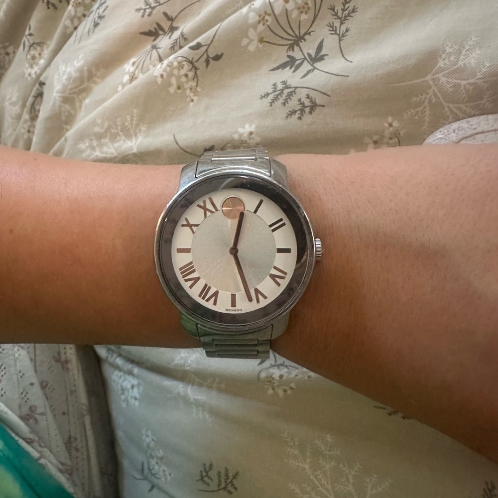 Movado Silver and White Watch